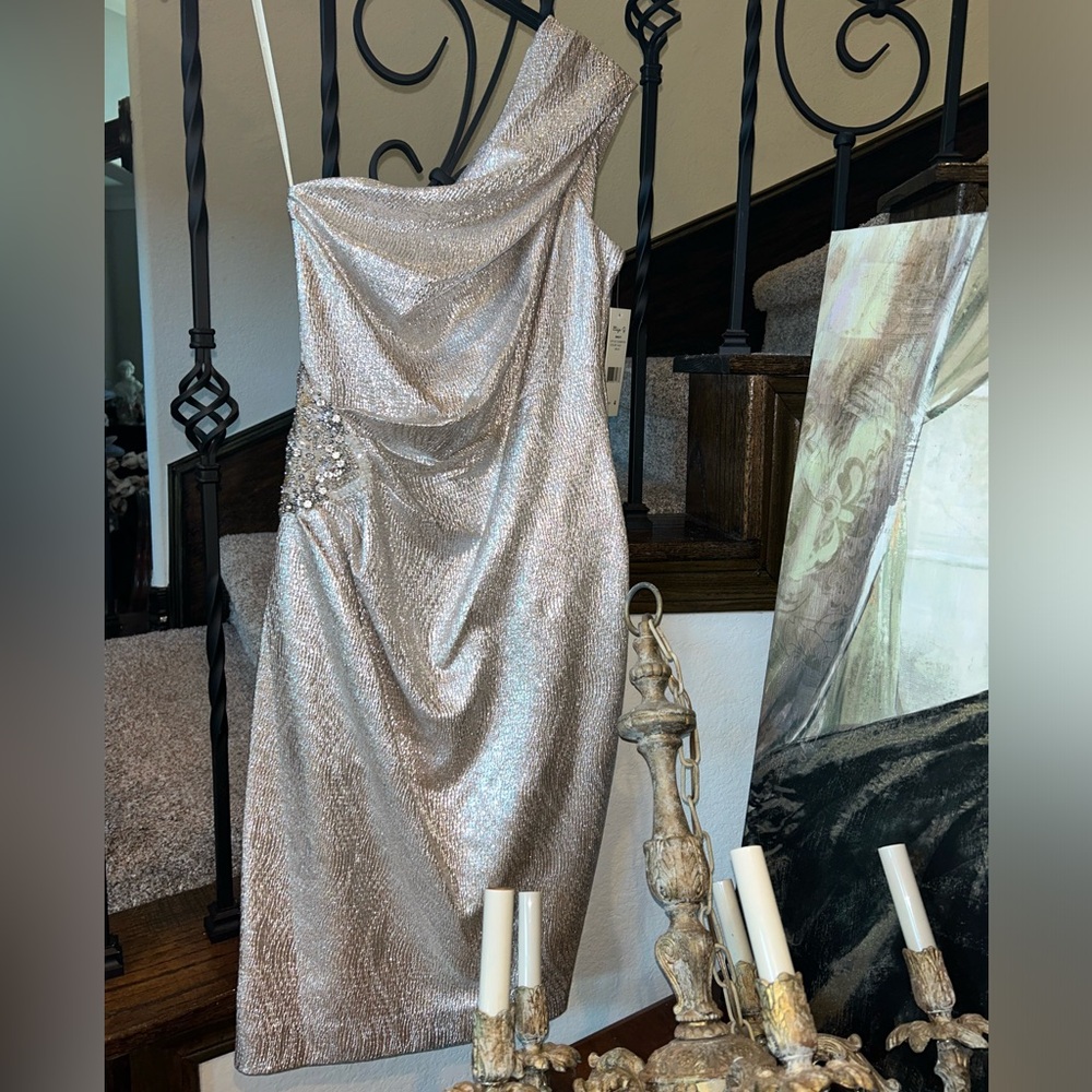 Eliza J Silver One Shoulder Dress